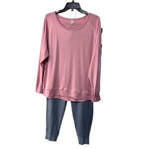 FELINA & FLORA PJ'S MIXED LOUNGE SET PINK SOLID T-SHIRT & BLUE JOGGERS SIZE XL